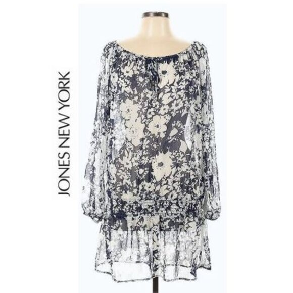 JONES NEW YORK - Blue Boho floral drop waist tunic - Picture 3 of 10